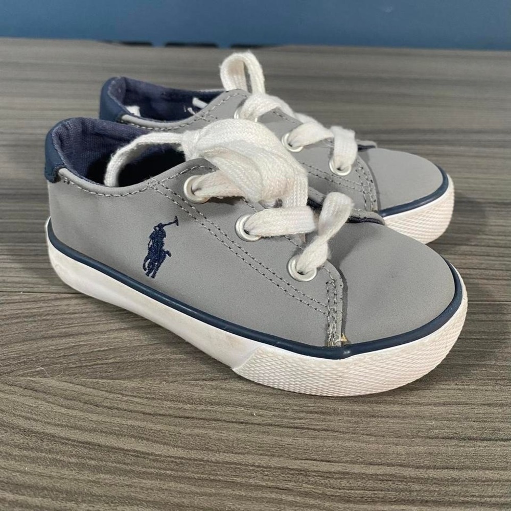 Polo‎ Ralph Lauren Toddler Sneakers Size 6 – Gray & Navy Lace-Up Casual Shoes